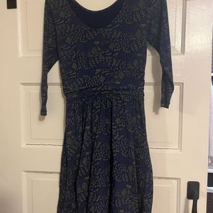 Mata Traders Low Back Scoop Neck Navy Woodland Print Dress